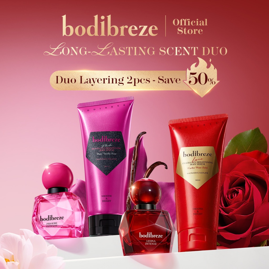 Limited Deal 50% – Bodibreze Long-Lasting Scent Duo 2in1 Set – Leona Parfum Tahan Lama & Brightening Body Serum Wangi