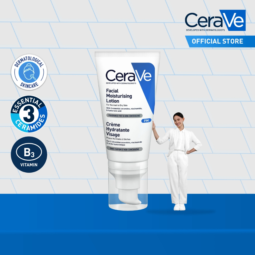 CeraVe PM Facial Moisturising Lotion 52ml | with Ceramides and Niacinamide Suitable for Night Use