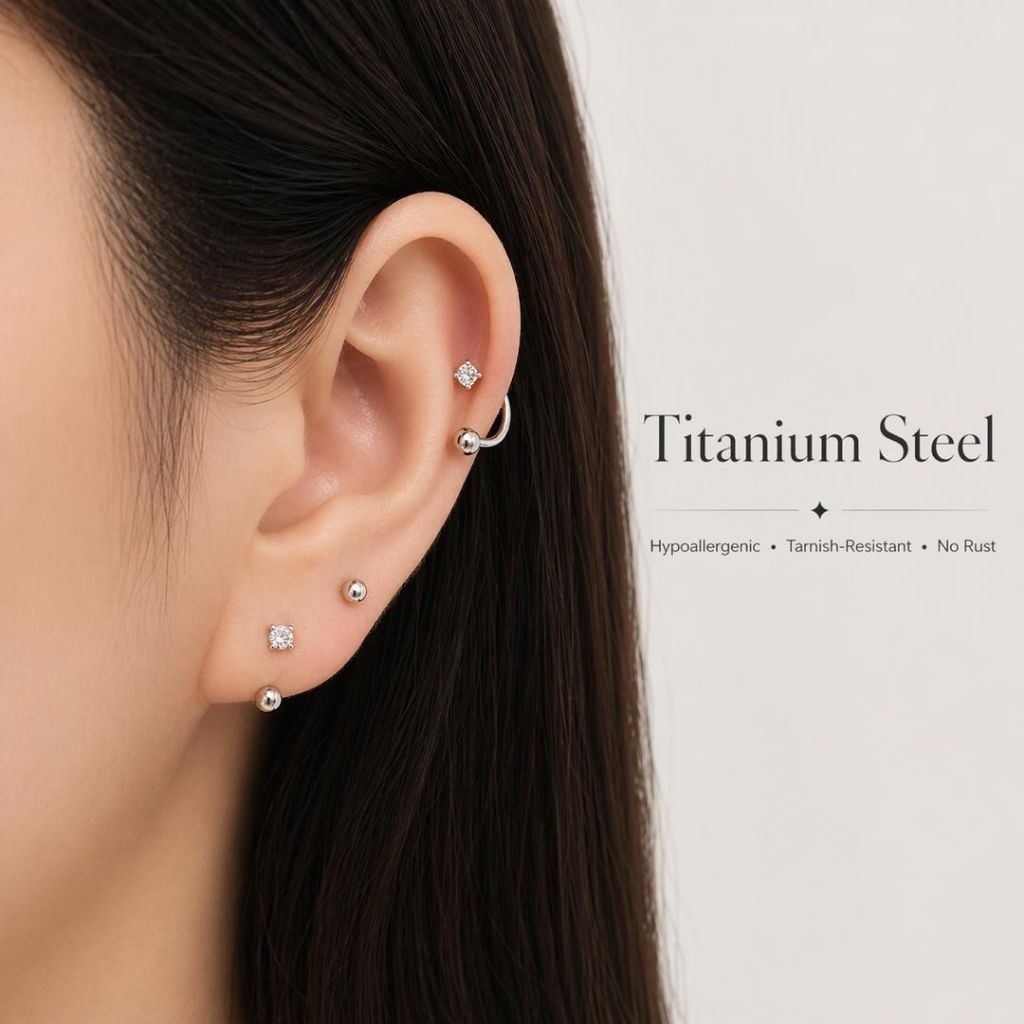 1pcs (C1) Stainless steel helix Tragus earring C type thin rod earrings female diamond zircon thread screw U nosering