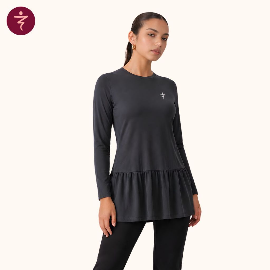 EMAX Baju Sukan Peplum Muslimah Long Sleeve Plus Size Yoga Hiking Sports tee (M-6XL)