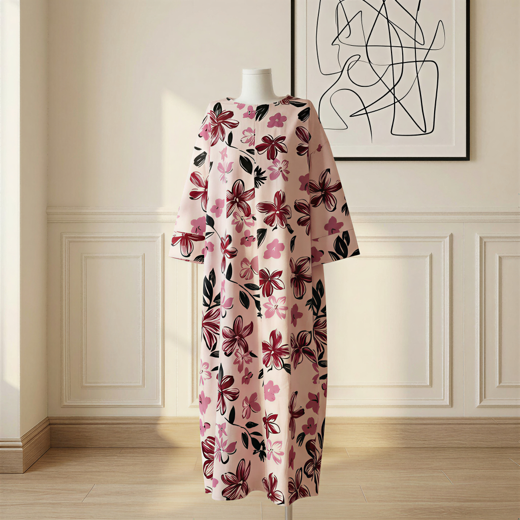 Saiz Bebas ，Kaftan Kejururawatan, Zip Halimunan ，untuk Wanita, Gaya Tradisional Elegant Floral Raya Casual Dresses