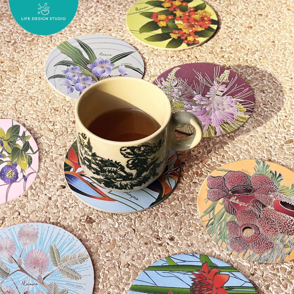 (2 Pcs) Batik & Songket Coasters | Malaysian Souvenir, Corporate Gift, Wedding Favourite