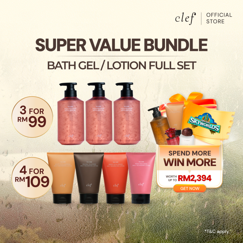 [RM99 FOR 3] CLEF Tea Core Bath Gel & Nourishing Lotion | Body Wash Shower Gel | Moisturizing Body Care | Sabun Mandi