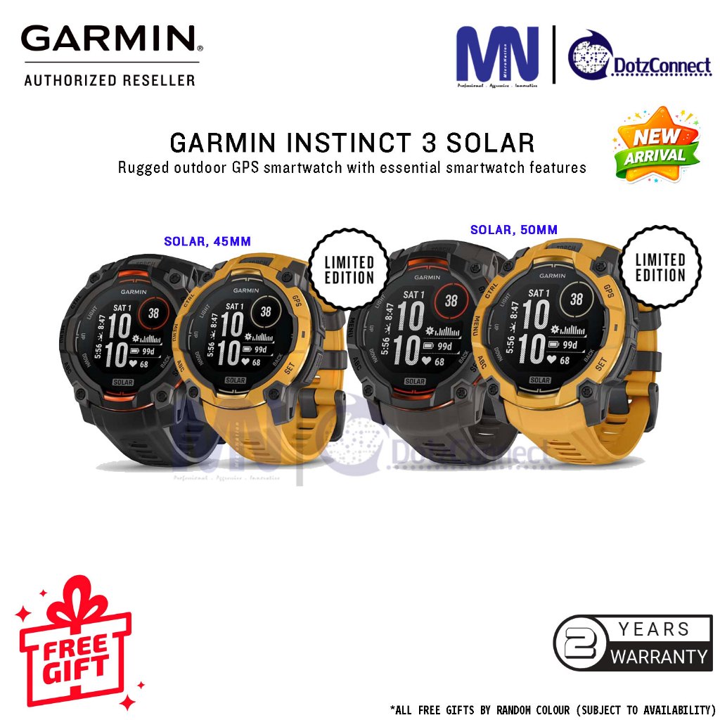 Garmin Instinct 3 SOLAR Series Rugged Outdoor GPS Smartwatch with Essential Smart Features
