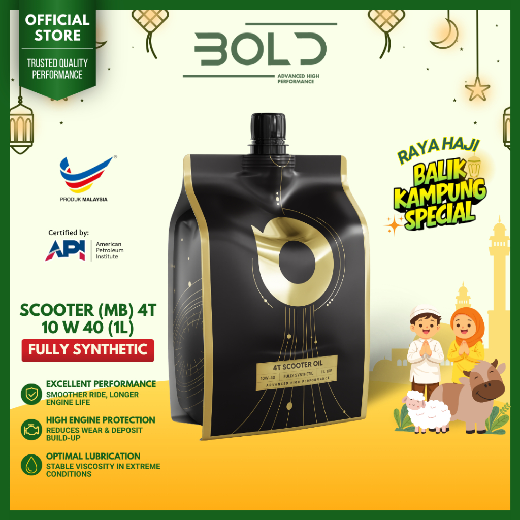 BOLD SIRIM SCOOTER OIL 4AT 10w40 1L MB Fully Synthetic Engine Oil Minyak Hitam Skuter Motor 10w-40 ( EGO NVX BEAT
