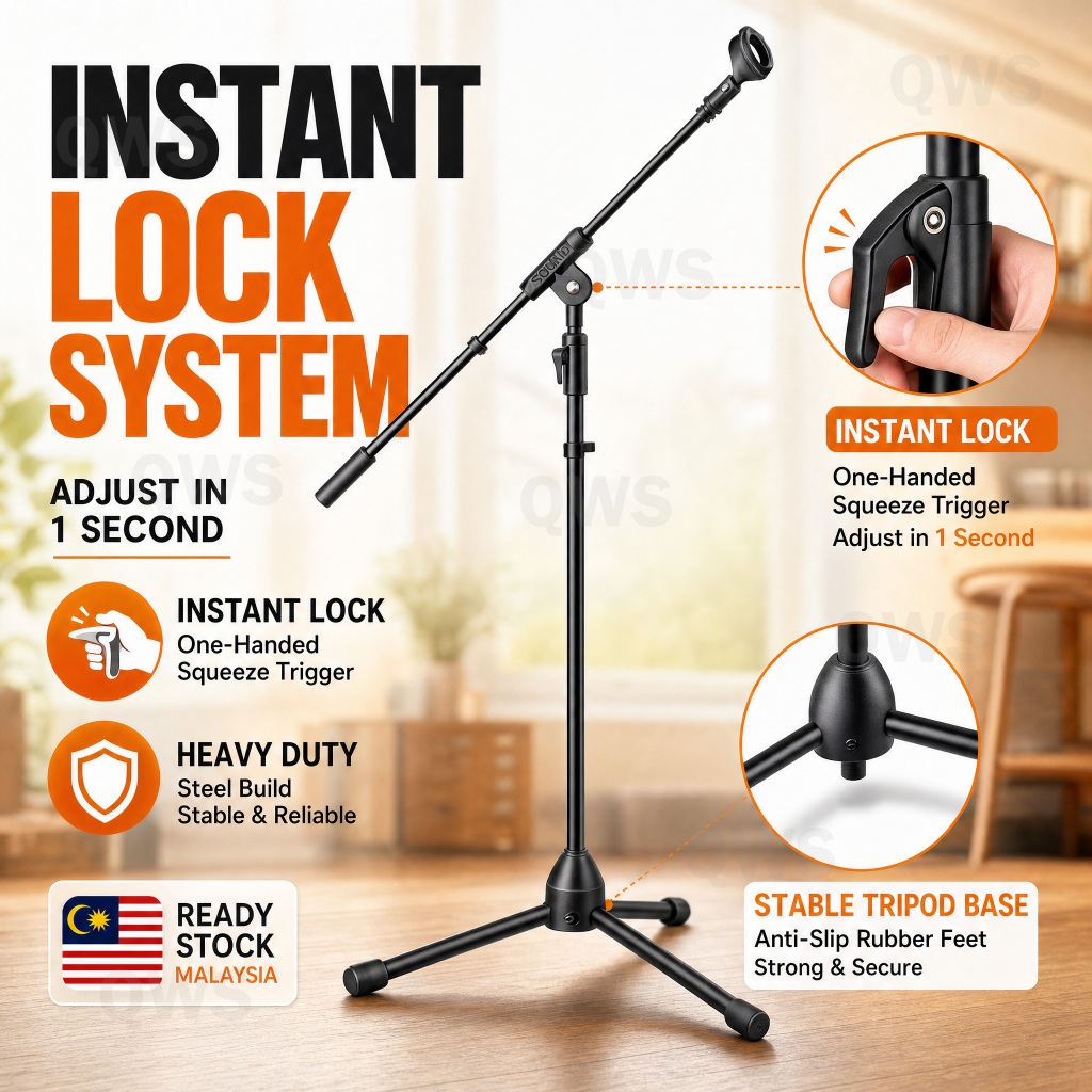 Adjustable Mic Stand Tripod Stand Height Adjustable Quick Lock Microphone Stand for Live Streaming Singing Recording