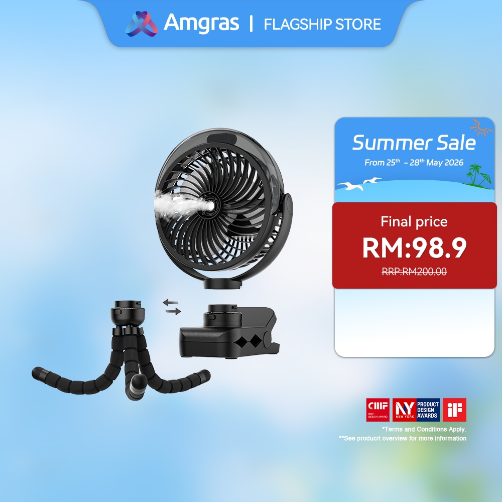 Amgras Stroller Baby Portable Mini Fan Rechargeable 9 Leds/Ultra Quiet/Flexible Tripod/55 Hours (6000mAh)