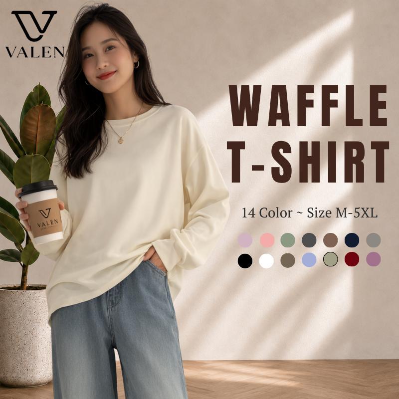 VALEN Baju Lengan Panjang Wanita - Ladies Long Sleeve Waffle Plain T-shirt Women Clothing Lengan Panjang Ready Stock
