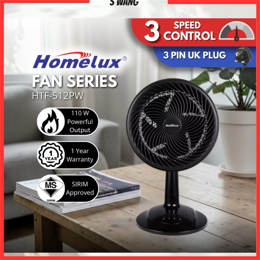 Homelux 12" Table Gale Fan / Living Fan / Table Fan HTF-512PW Kipas Angin 風扇家用 Kipas Meja
