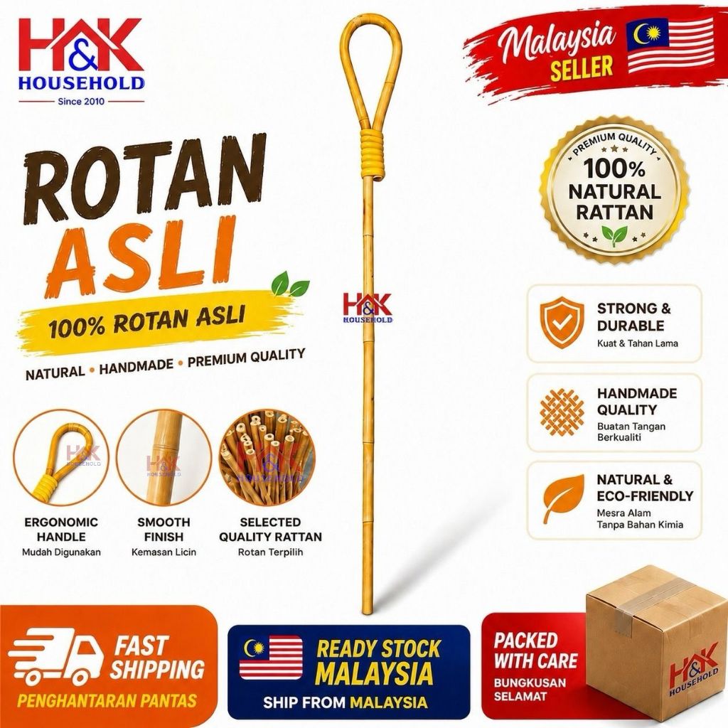 90cm Rotan Asli 100% Natural Rattan Cane Stick Handmade Premium Quality