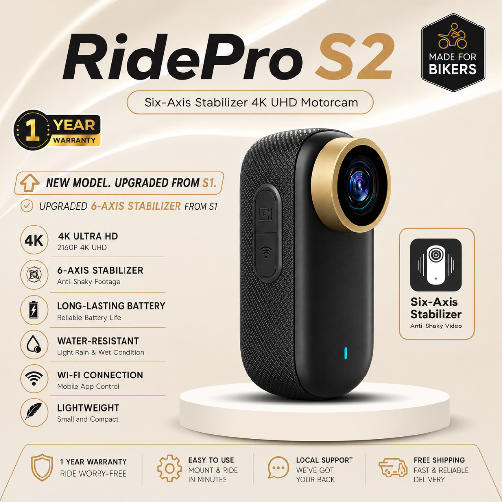 [Upgraded Stabilizer] ROADCAM RidePro S2 4K UHD Motorcam Body Cam POV cam | Upgraded 6-Axis Stabilizer, Anti-Shaky Recor