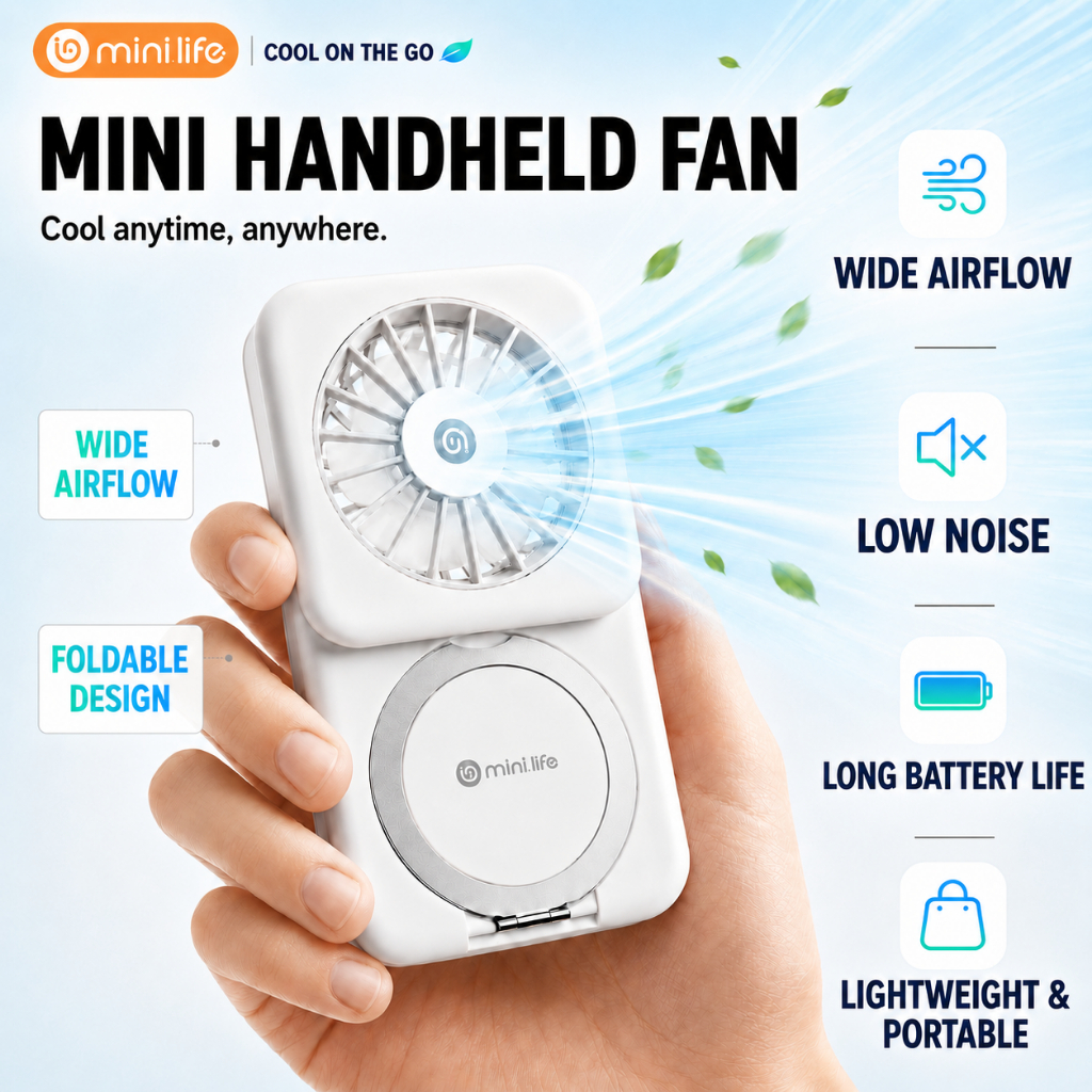 mini life Portable Mini Fan Kipas Magnetic Compatible Kipas Telefon Magnet Lipat Aluminium Senyap Kipas Leher iPhone