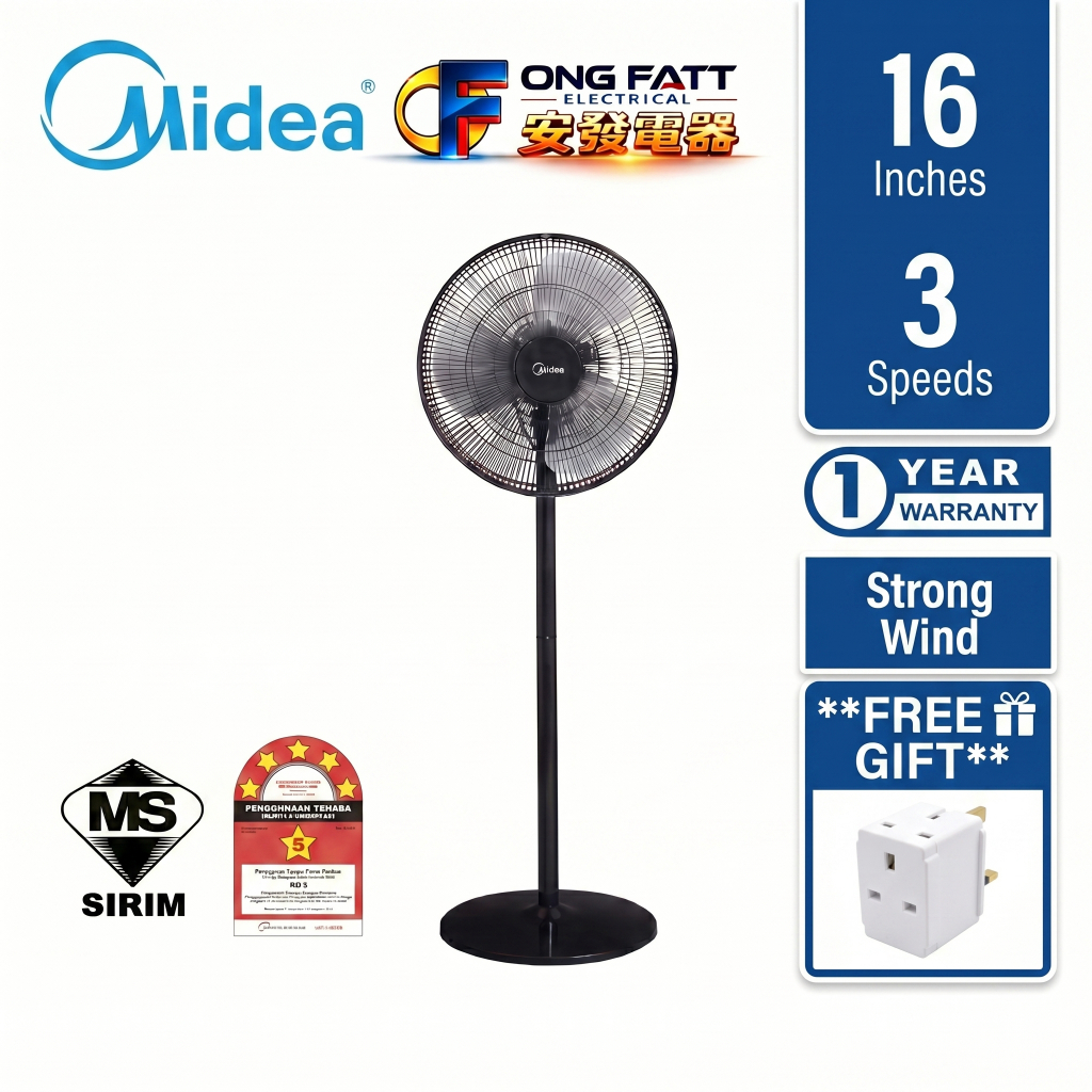 Midea 16' Stand Fan MF-16FS23C-BK / 5 Star Rating  / 4 in 1 Multi Function Table Fan or Floor Fan