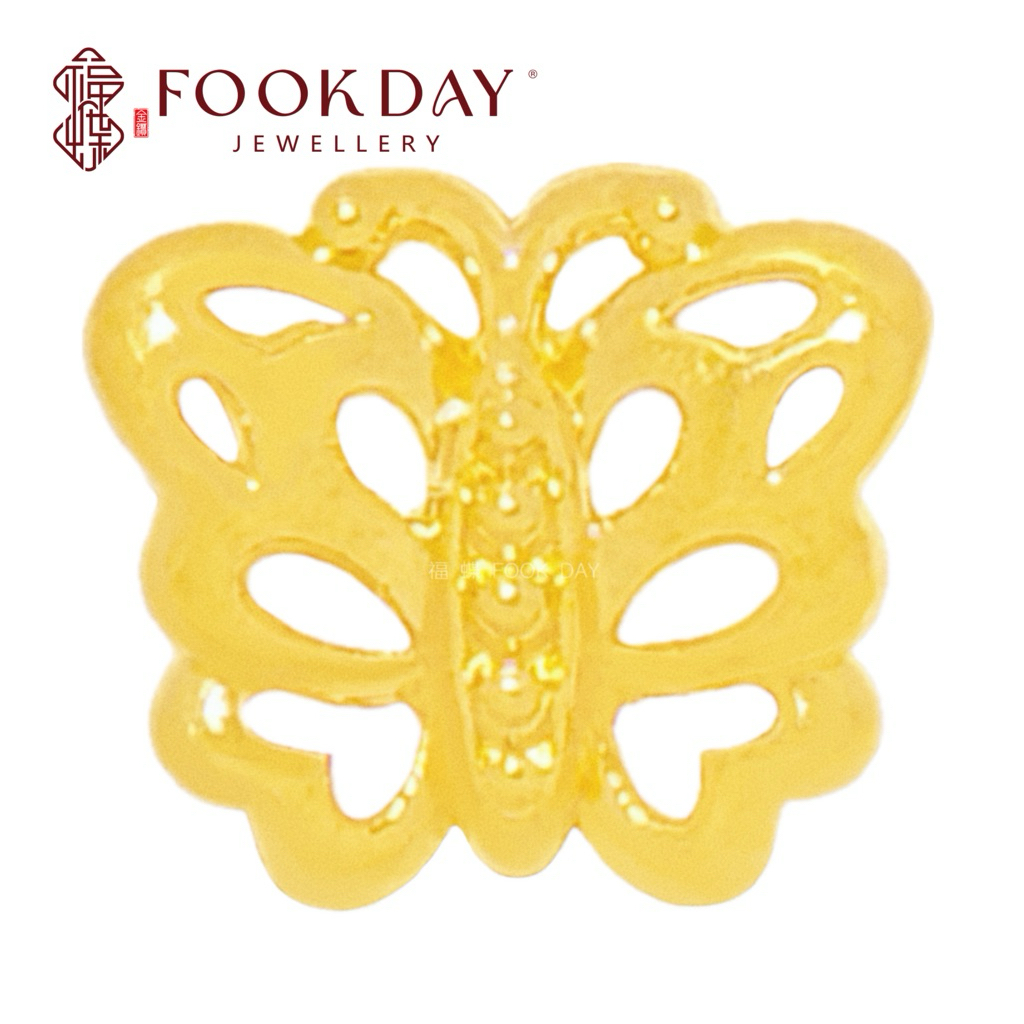 FOOKDAY 916 5D 黄金蝴蝶串珠 Gold 916 Butterfly Charm Emas 916 Manik Rama-Rama Bajet Hadiah