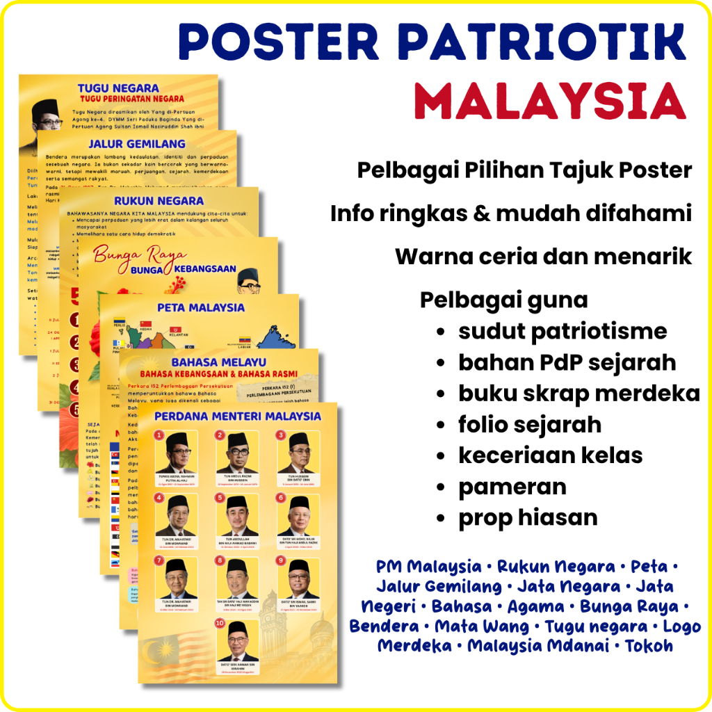 Poster Merdeka info sejarah / hari kebangsaan malaysia / hiasan risalah kemerdekaan deco MADANI KAUM