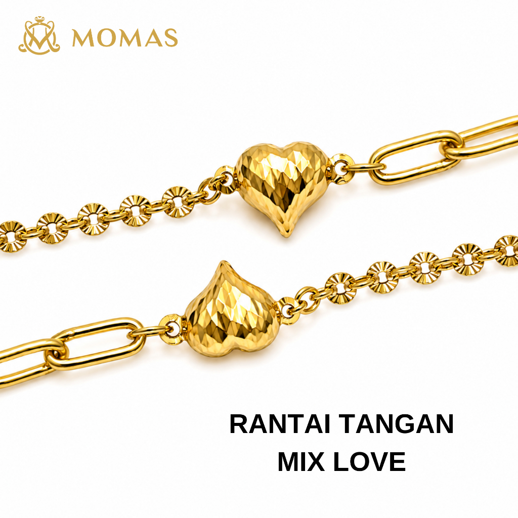 MOMAS Rantai Tangan Mix Love Emas 916 Tulen Rantai Tangan Emas 916 Rantai Tangan Emas 916 Tulen Emas 916