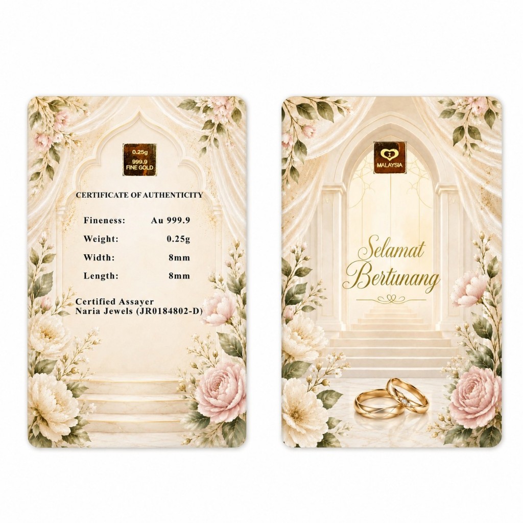 Naria 999.9/24K Gold Bar 0.25gm Selamat Bertunang Design Gold Investment Pelaburan Emas&hellip;