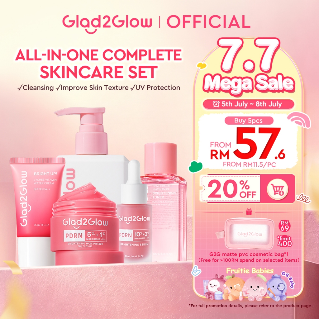 [LIVE EXTRA]Glad2Glow 5PCS Skincare Set-PDRN Moisturizer,Sunscreen,Cleanser,PDRN Serum,Toner Brightening|Repair|Acne