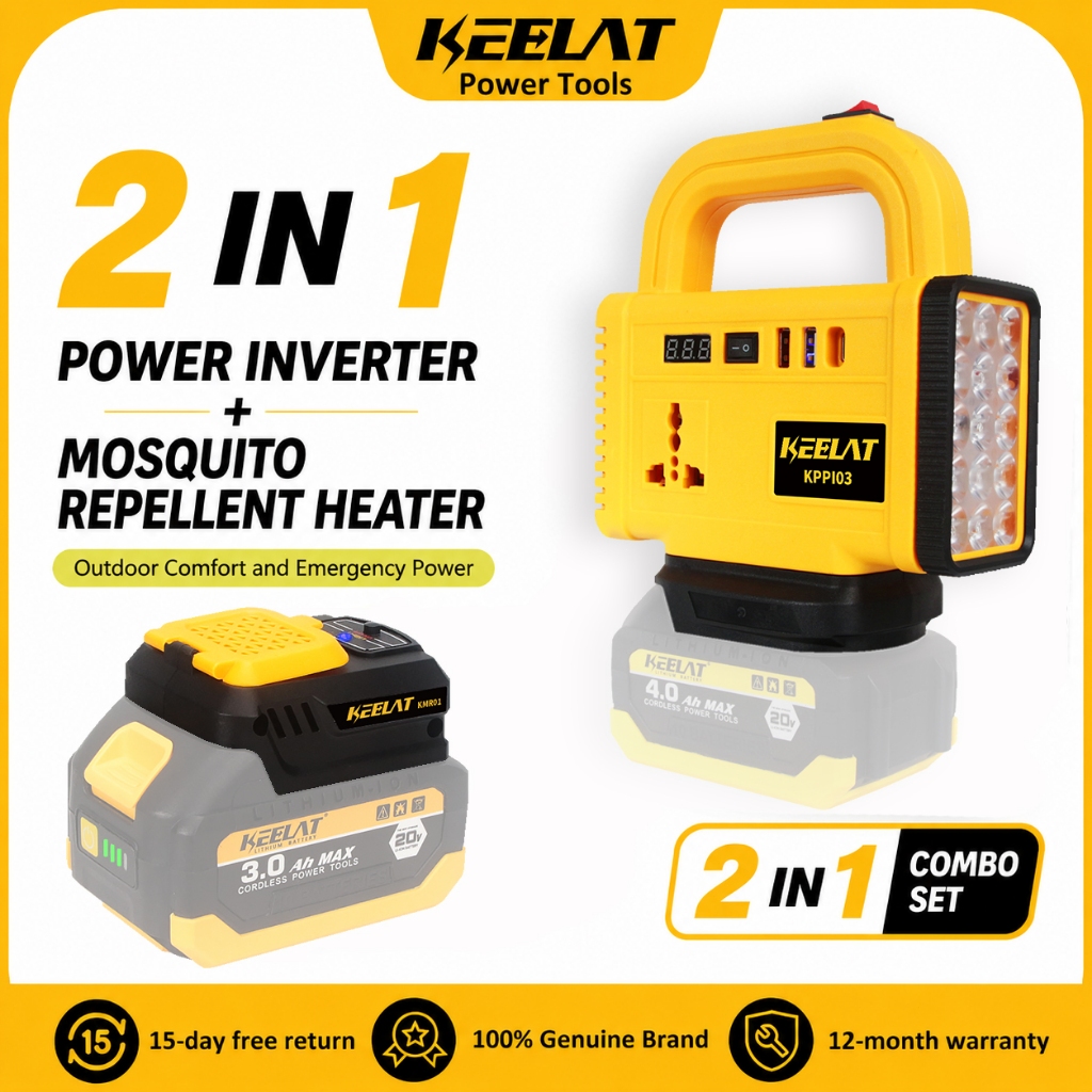 KEELAT 2 In 1 Power Inverter Mosquito Repellent Heater 20V Outdoor Camping Emergency Backup