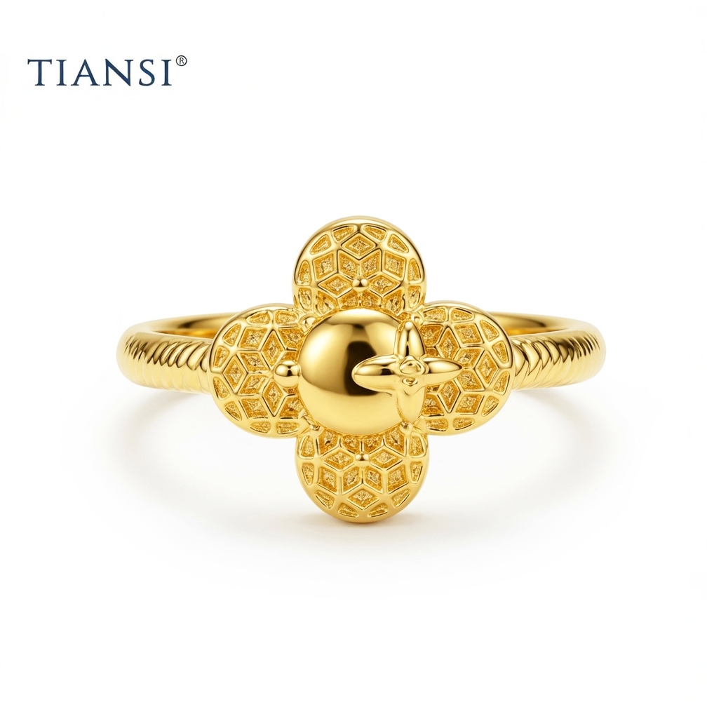 TIANSI 916 (22K) Gold 5D Clover Ring L&V | Emas 916 L&V Daun Semanggi | 916黄金时尚戒指