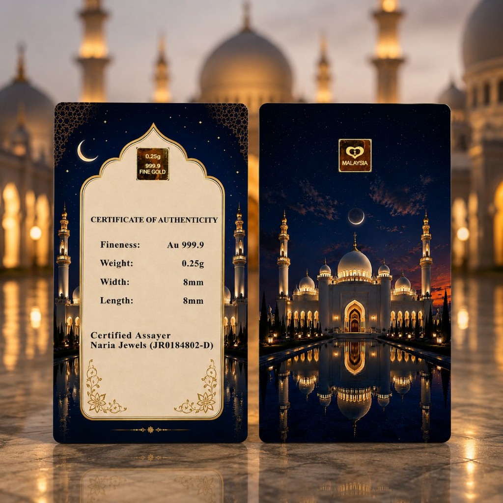 Naria 999.9/24K Gold Bar 0.25gm Islamic Masjid Design Pelaburan Emas Gold Investment&hellip;