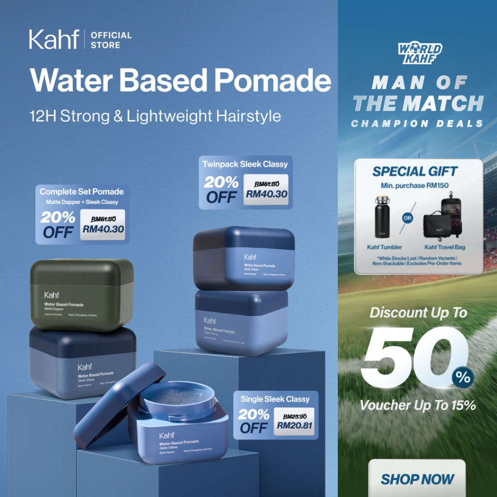 Kahf Water Based Pomade -12h Strong Hair Styling Product - Easy Wash Easy Application