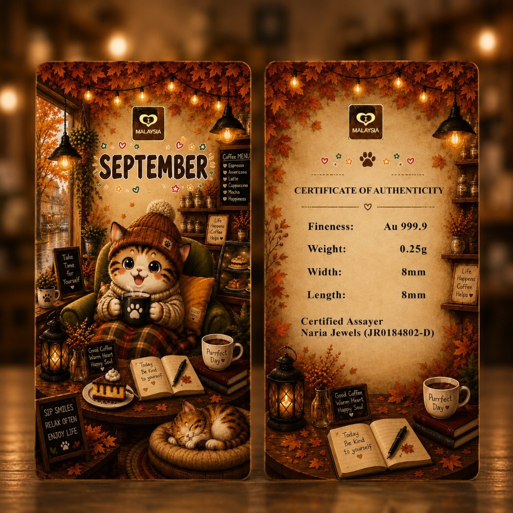 Naria 999.9/24K Gold Bar 0.25gm September Cute Cat Design Gold Investment Pelaburan&hellip;