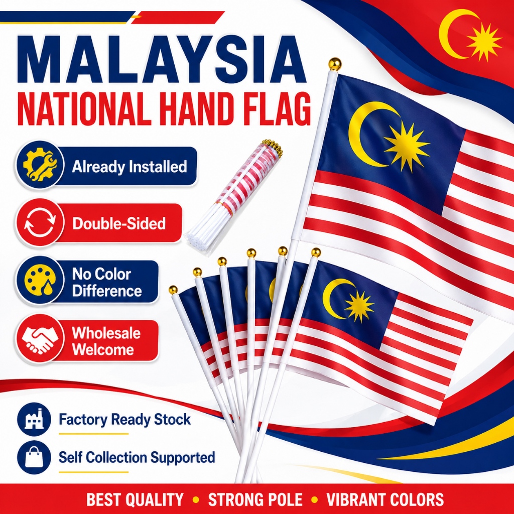 Ready Stock Malaysia Hand Flag / Malaysia Welcome Flag / Jalur Gemilang / Bendera Malaysia / Bendera Tangan