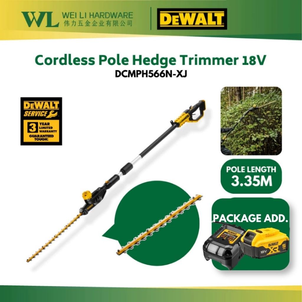 DEWALT DCMPH566N-XJ 18V XR Cordless Pole Hedge Trimmer Long Reach Grass Cutter Machine Hedge Cutter Mesin Potong Rumput
