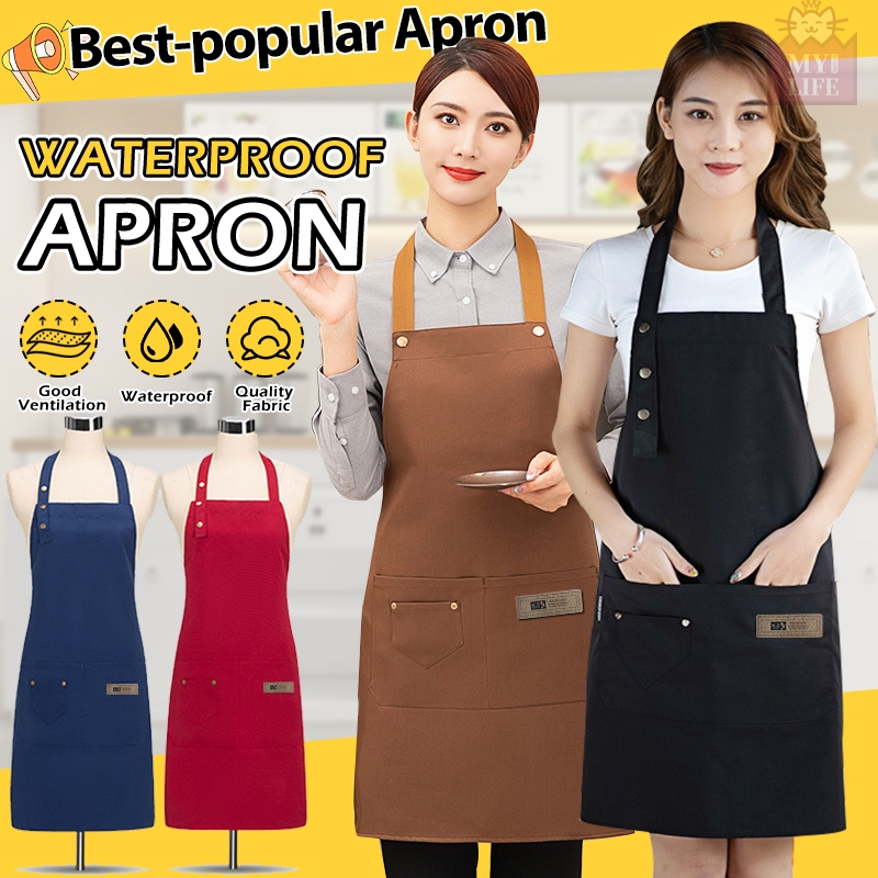 KZ Apron Hang Neck Apron Kitchen Apron Cotton Waterproof Oilproof Apron With Front Pocket Chef Cooking Apron Murah 圍裙