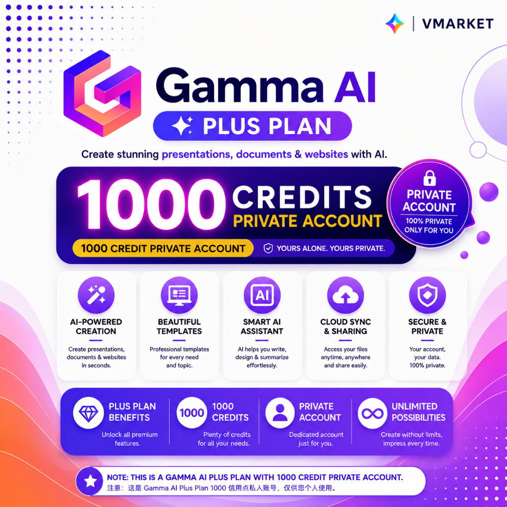Gamma AI Plus Premium Account | 1000 AI Credits | Own Email | Gamma AI Plus Upgrade