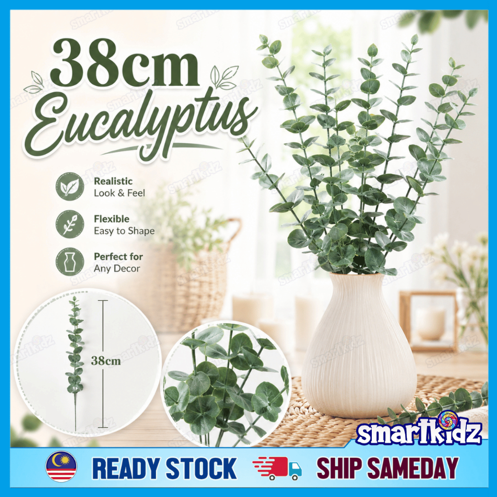 [1pcs] 38cm Eucalyptus Artificial Leaves | Gloss Matt Artificial Leaves | Decorative Leaves for Vase Home - smartkidz