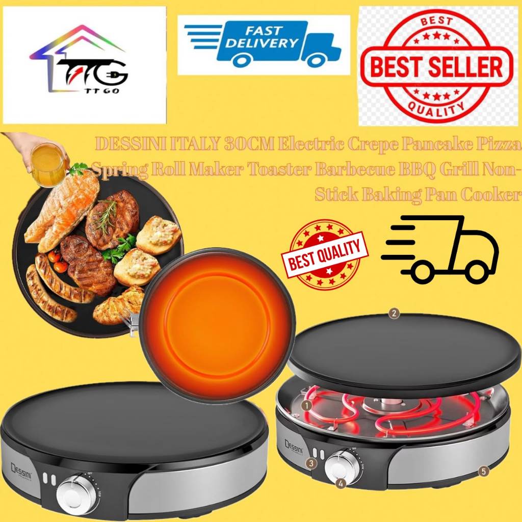 DESSINI ITALY 30CM ELECTRIC CREPE PANCAKE PIZZA SPRING ROLL MAKER TOASTER Barbecue BBQ Grill Non-Stick