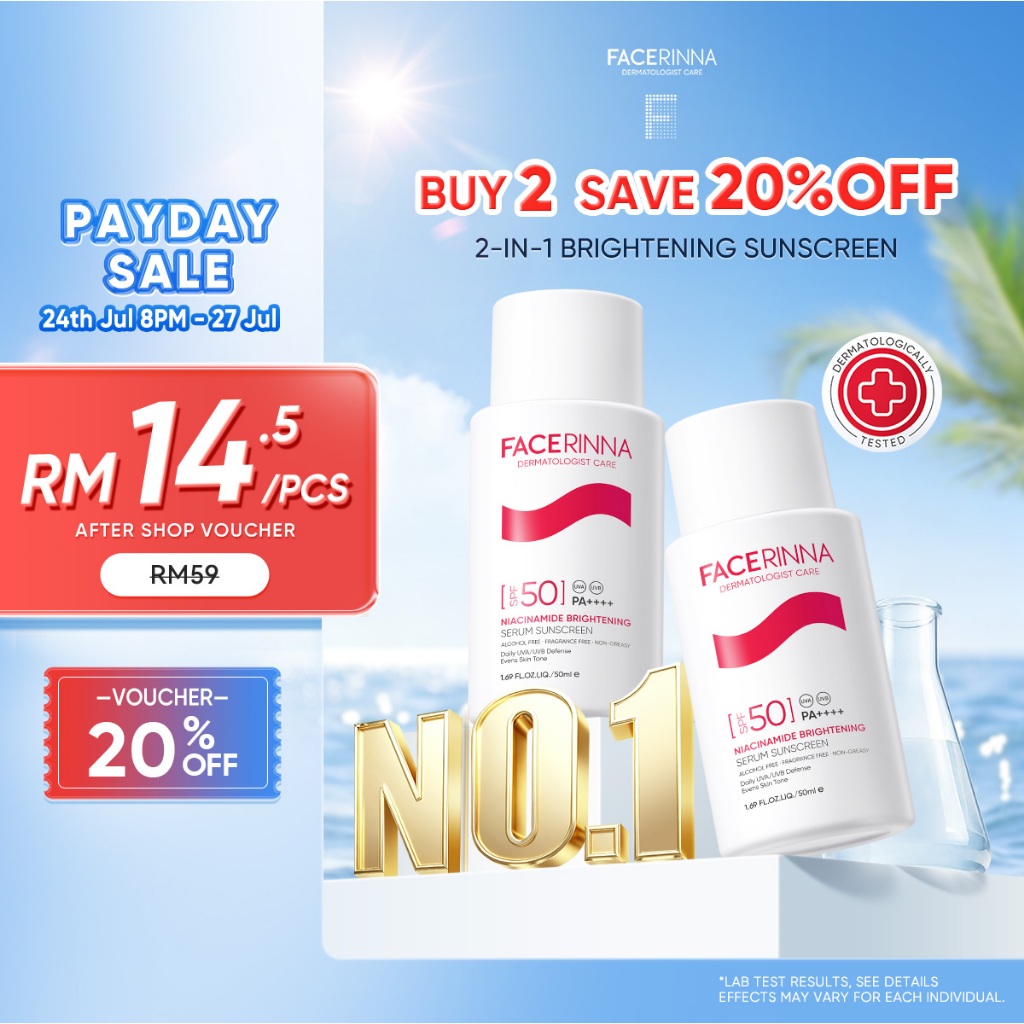 [TOP SELLER]FACERINNA-Serum Sunscreen SPF50+ PA++++ Niacinamide Brightening UVA/UVB Defense Even Skin Tone UV Protection