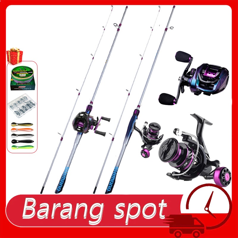 Fishing Rod Set Corbon Casting Spinning Rod Joran Pancing Baitcasting Set Fishing Reel Spinning Reel