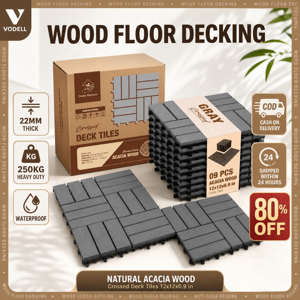 VODELL WPC Floor Decking Outdoor Garden Decoration Wood Tiles Balcony Lantai Papan Kayu 塑料地板