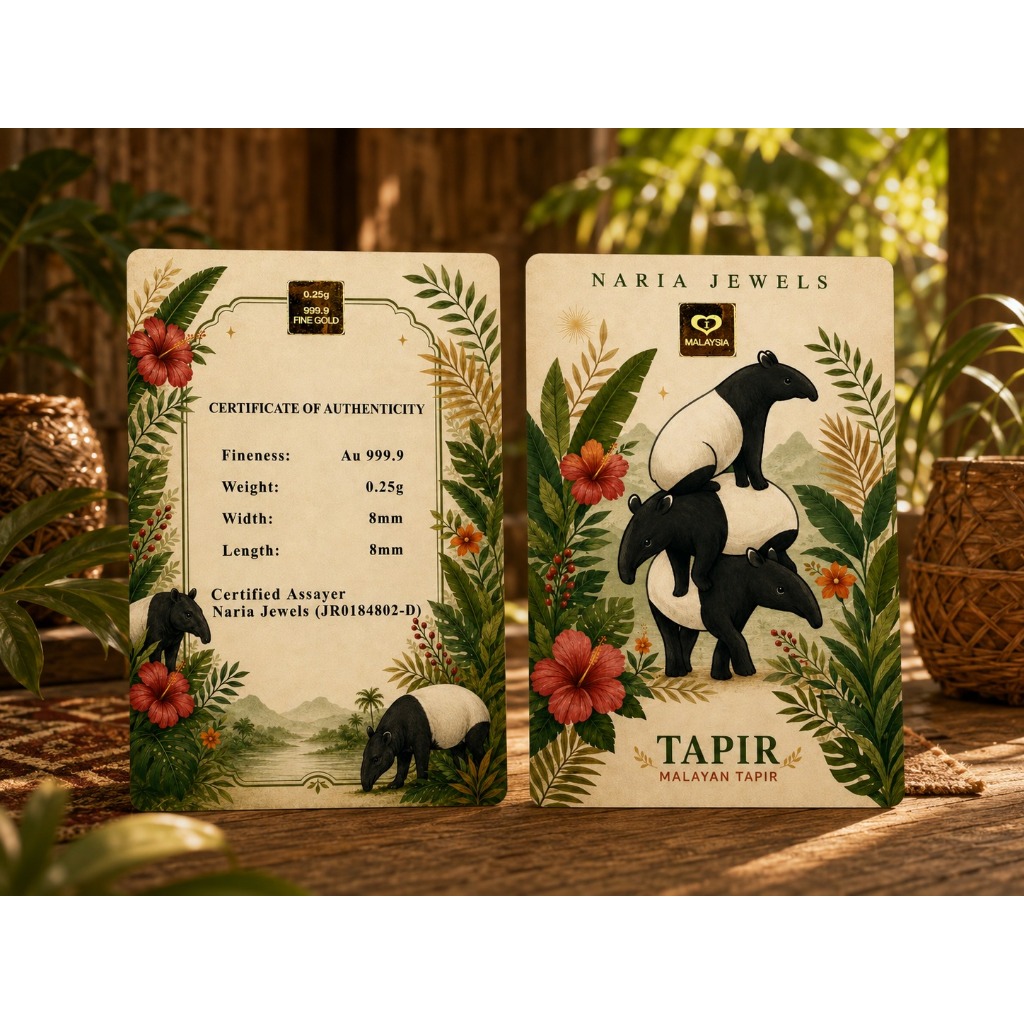 Naria 999.9/24K Gold Bar 0.25gm Tapir Design Malaysian Wildlife Series Emas Tulen&hellip;