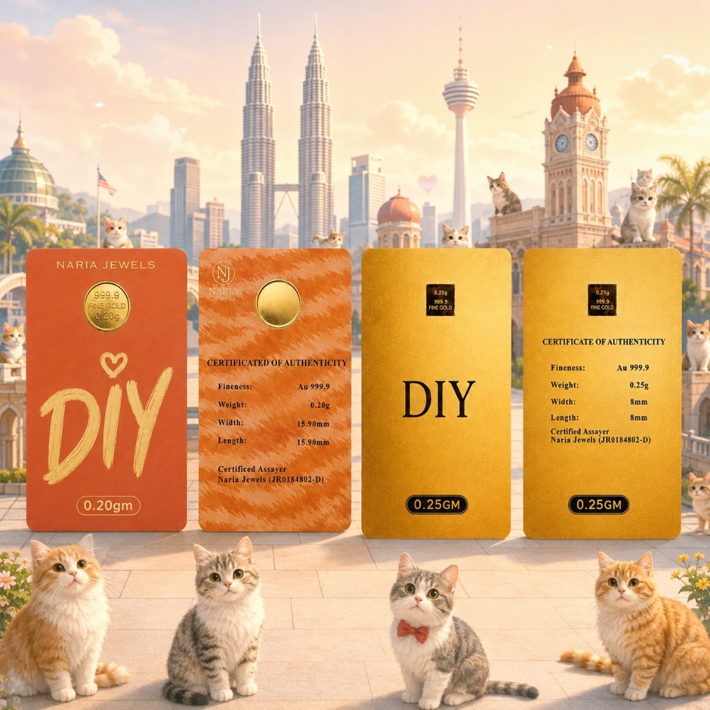 【DIY】Naria 999.9/24K Gold Bar 0.20gm/0.25gm Custom Design DIY Gold Bar Pelaburan Emas Gold Investment Emas Tulen Hadiah