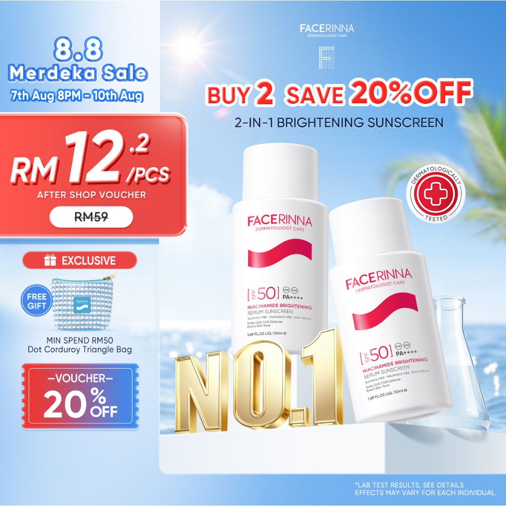 [TOP SELLER]FACERINNA-Serum Sunscreen SPF50+ PA++++ Niacinamide Brightening UVA/UVB Defense Even Skin Tone UV Protection