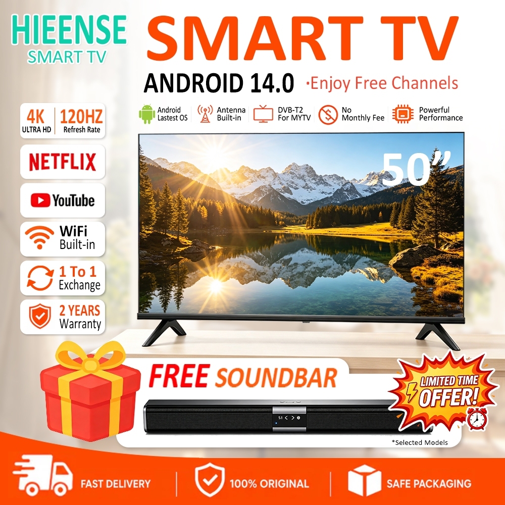 [FREE SHIPPING]HIEENSE 50" Android Televisyen 55/43/32 inch Smart TV DVB-T2 MYTV YouTube Netflix Led 4K HD Tv Murah