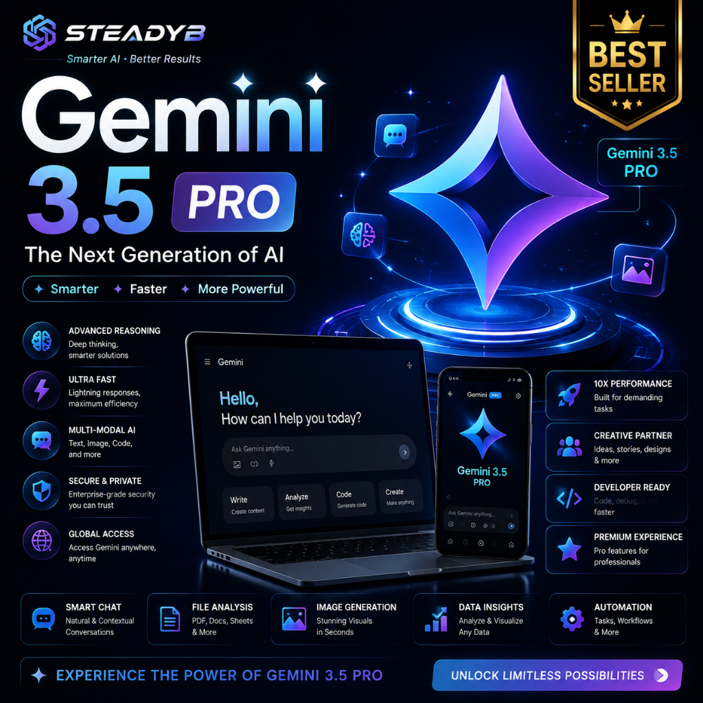 Gemini AI PRO PLAN 🔥 AI VIDEO | OWN EMAIL PRO AI MODEL | 5TB GOOGLE DRIVE STORAGE | GOOGLE GEMINI PRO
