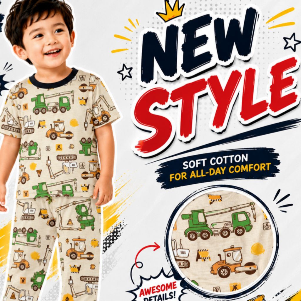 24hrs⚡ Full Printed Baju Budak Lelaki Pyjamas Pajamas Sonic Dinosaur Superhero Truck 1-6 Tahun