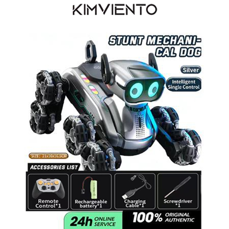 KIMVIENTO RC Robot Dog RC 2.4G Intelligent Dog 8 Wheel Mechanical Control Toy Dog Robot Stunt Car