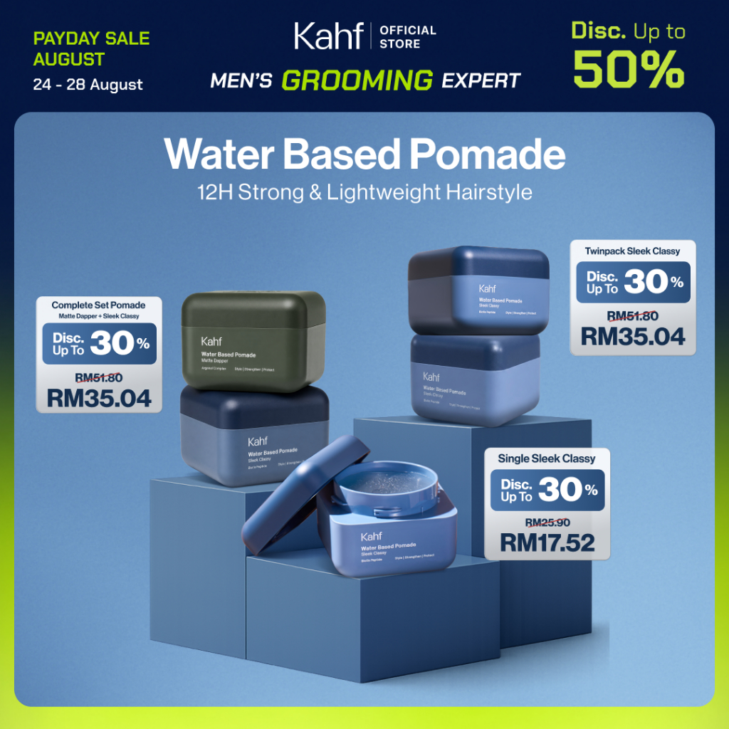 Kahf Water Based Pomade -12h Strong Hair Styling Product - Easy Wash Easy Application