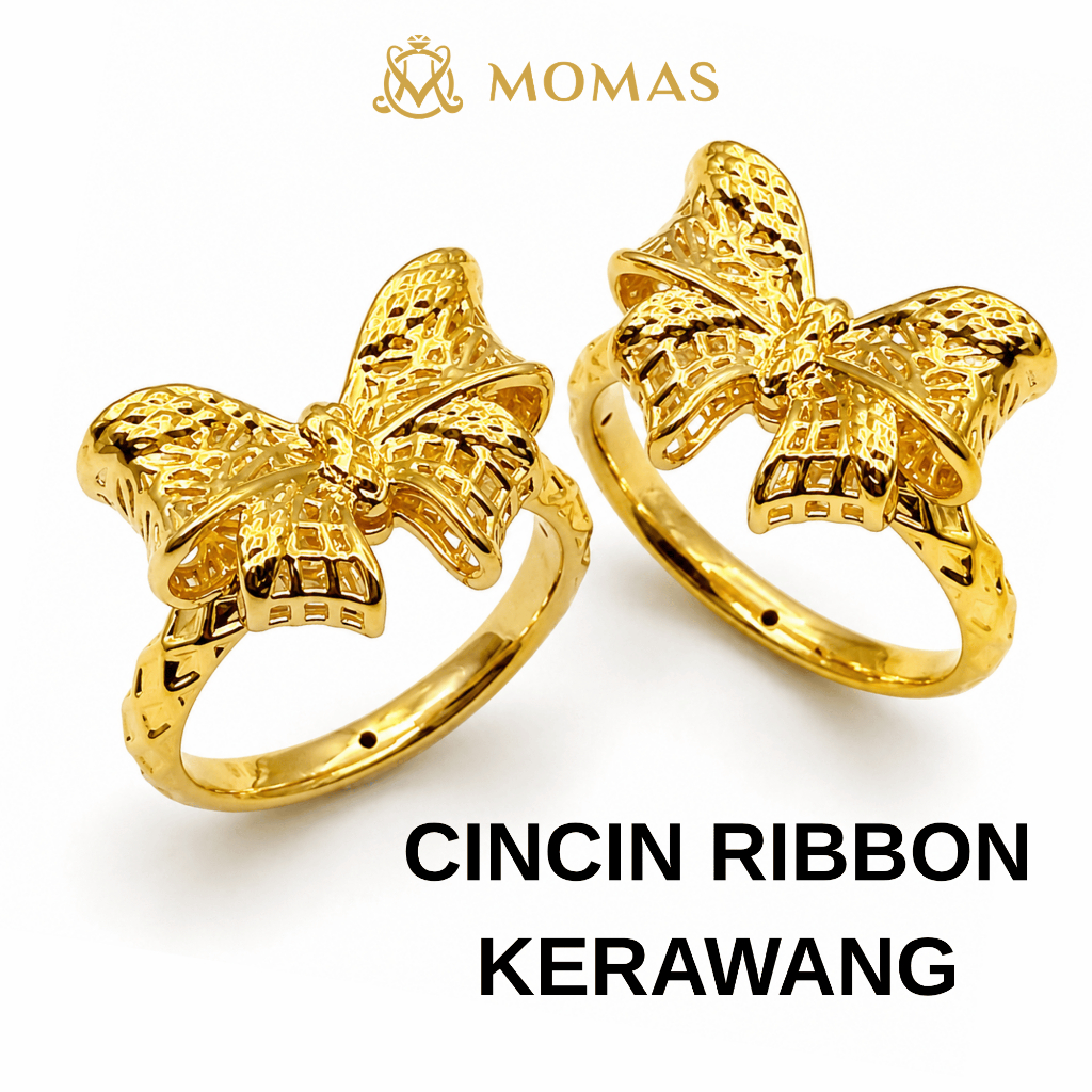 MOMAS CINCIN RIBBON KERAWANG  5D Emas 916 Original Cincin Emas 916 Tulen Cincin Emas 916 Datin Cincin Emas 916