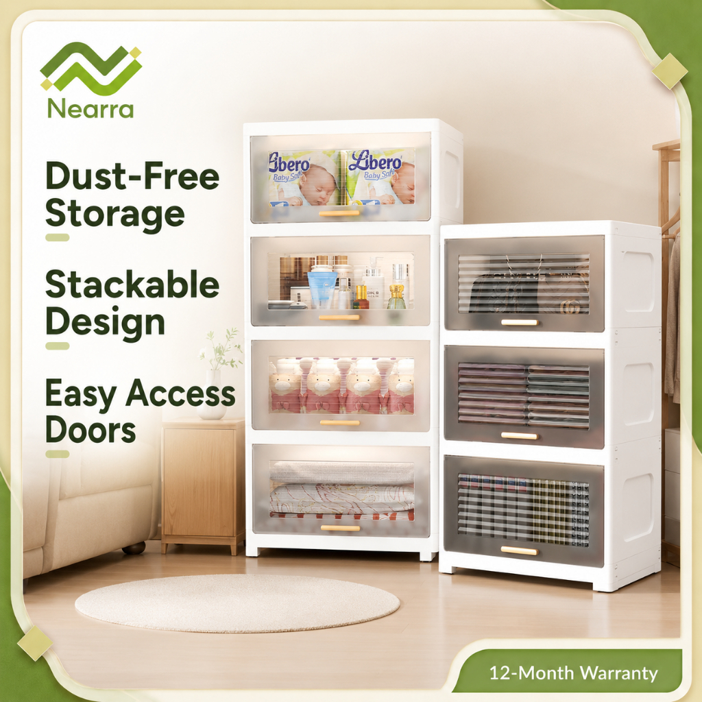 Kitchen Storage Cabinet Foldable Large Space Transparent Cabinet Storage Box Plastik Almari Baju Kabinet Loker 收納櫃