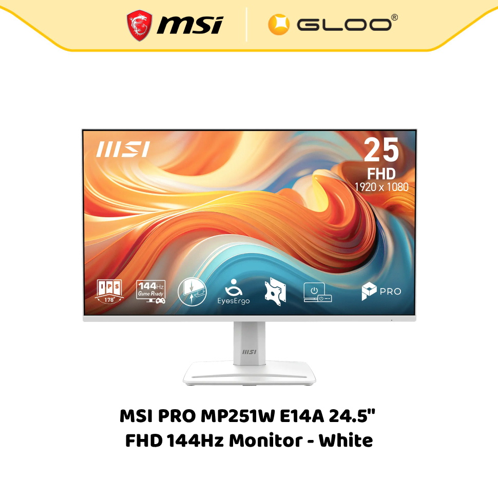 MSI PRO MP251W E14A 24.5"  FHD 144Hz Monitor - White | EyesErgo