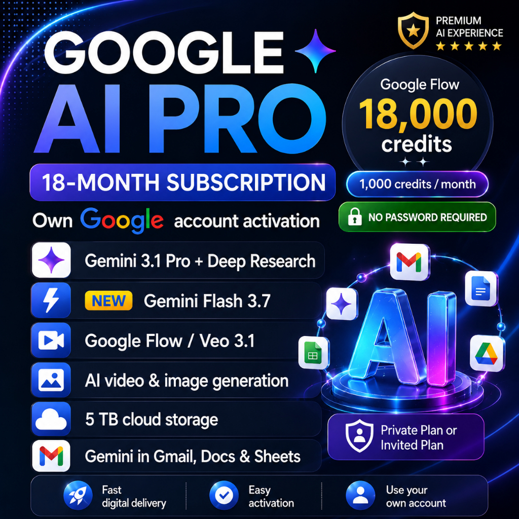 18 Months Google AI Gemini Pro Plan|Own Email Upgrade | Google Flow AI 18000 credits AI Video Generator Image Generator