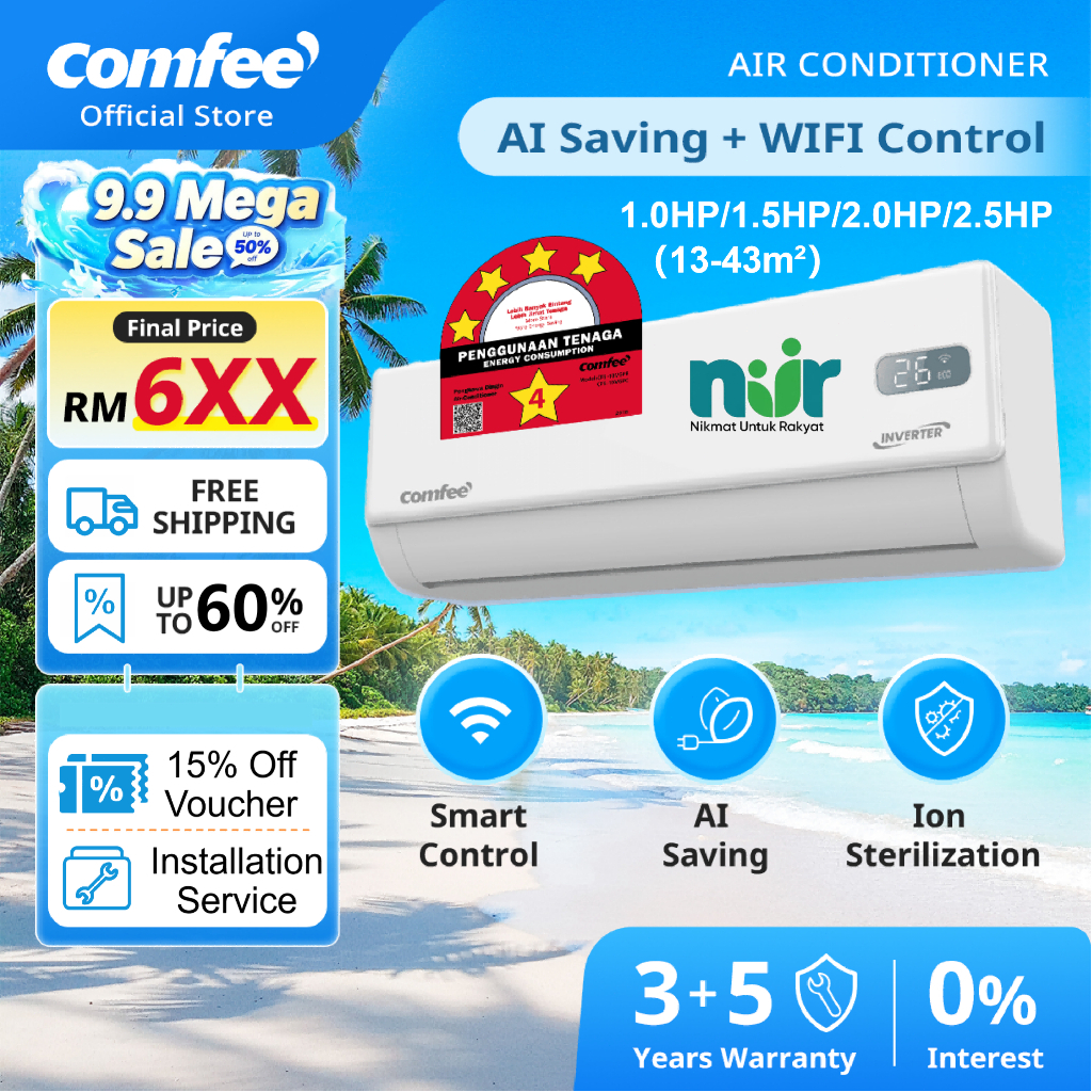 [SEDA]Comfee ECO+ AI Inverter Air Conditioner (1HP/1.5HP/2HP/2.5HP) R32 4 Star Smart Control AI Saving Wifi Aircond