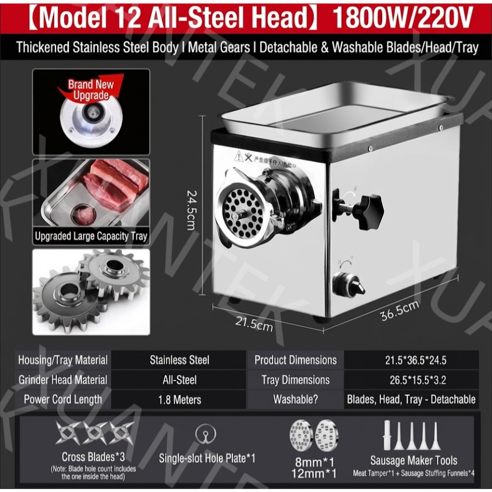 Heavy Duty Commercial Meat Grinder Pengisar Daging Elektrik Stainless Steel Sausage Maker Mesin Kisar Daging